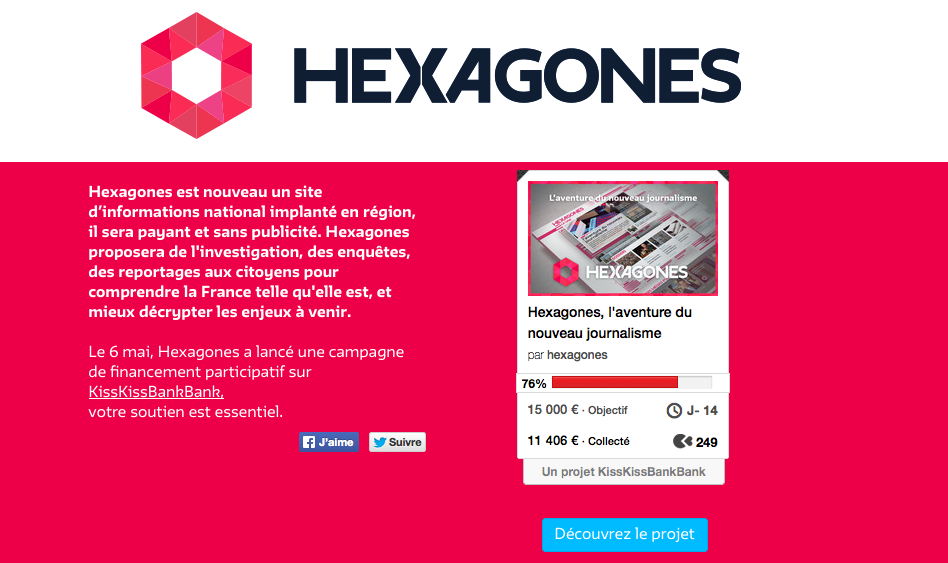 La page d'accueil du site Hexagones